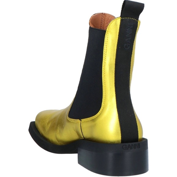 Ganni Gold Metallic Chelsea Ankle Boots - Picture 11 of 13